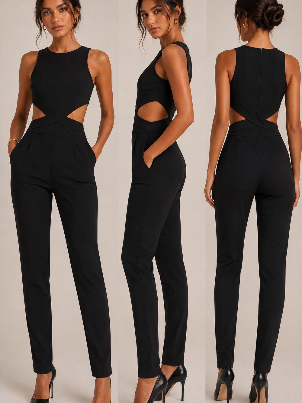 bebe Black Sleeveless Cutout Jumpsuit